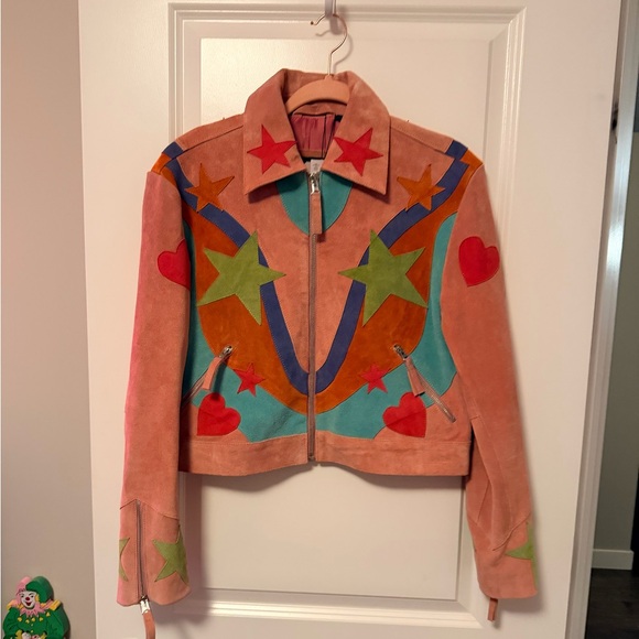 NWT Nasty Gal Pink Premium Star Appliqué Suede Jacket Size 8 - Picture 5 of 11
